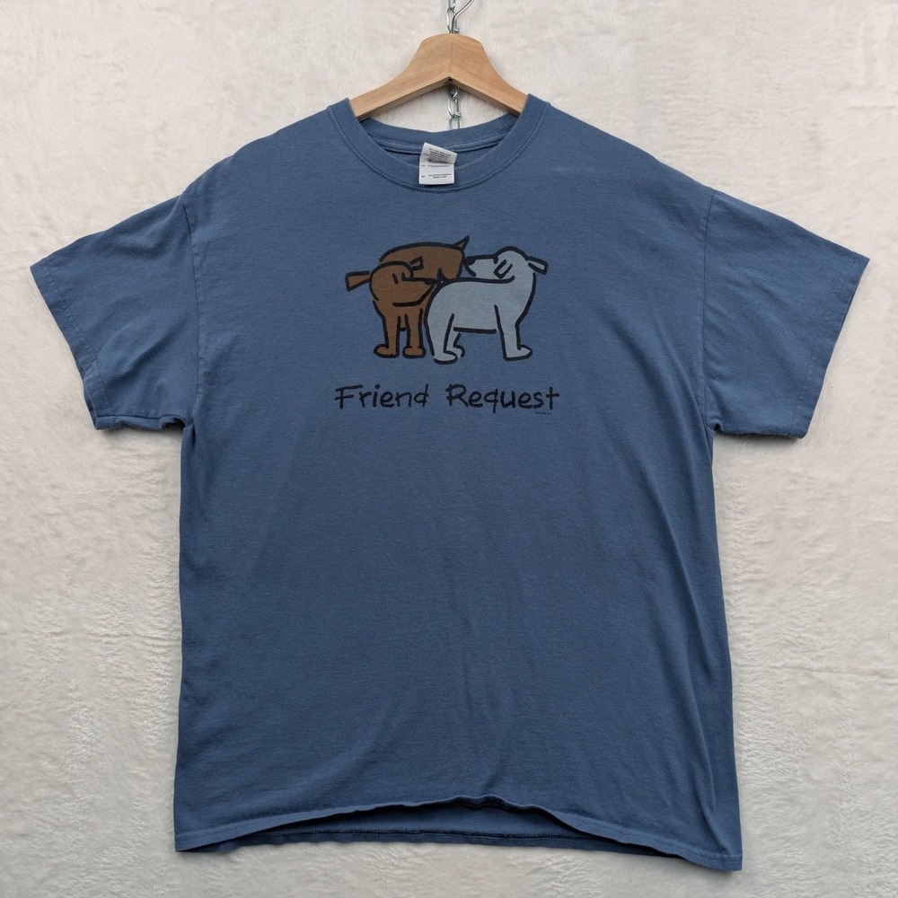 VTG T-Shirt Men's M Blue Faded Friend Request Dog Funny Graphic Streetwear Y2K